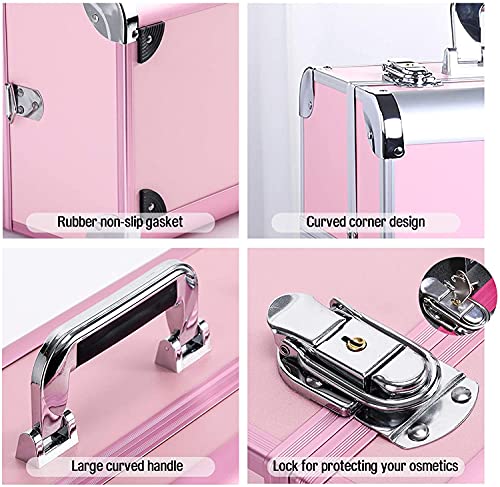 Image of Adson Professional 4 Trays Makeup Box Cosmetics Case Jewelry Organiser Vanity Make Up Storage Box Beauty Train Case Lockable with Keys (Light Pink)