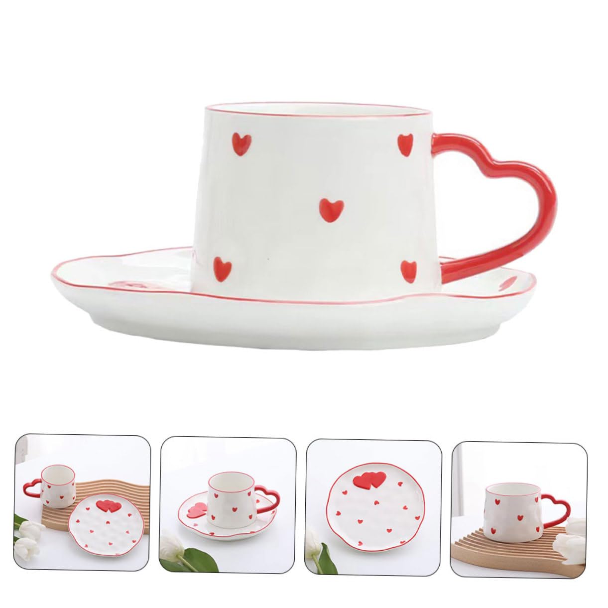 1satz Keramiktassen Mit Untertassen Liebevolle Cappuccino Und Kaffeetassen Für Valentinstag Große Kapazität Modernes Design Für Zuhause Und Cafés
