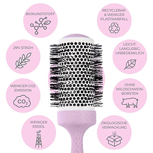 Foto von Ninabella Bio Rundbürste Groß 52mm | Volumen Haarbürste zum professionellen Stylen Föhnen Glätten Ihrer Haare | Ionen Rundhaarbürste aus Keramik Aluminium | Runde Nylonbürste Pink