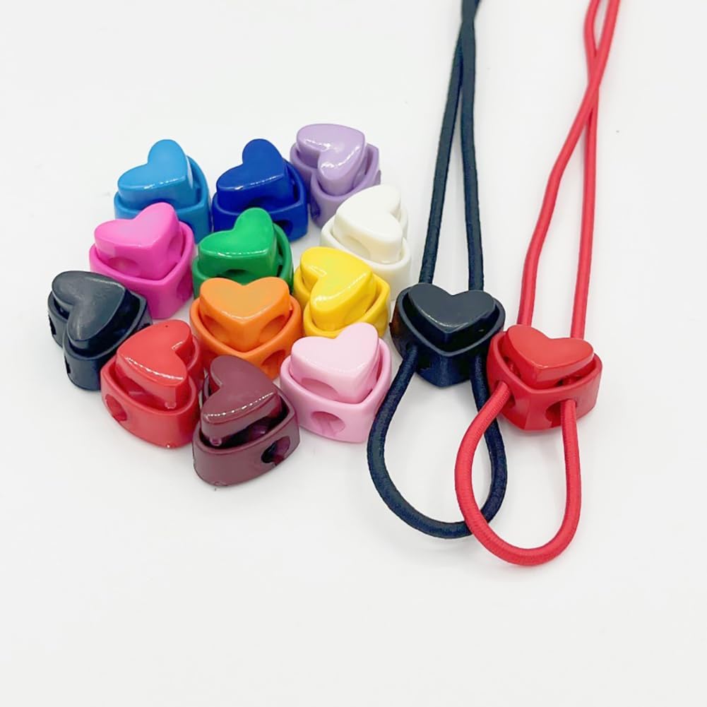 50 Pcs Heart Shaped Cord Locks Double Hole Spring Cord Lock Toggles Plastic Cord Locks for Drawstrings Knitting Needle Stoppers Adjustable Cord Stoppers for Shoelaces Backpacks - Image 2