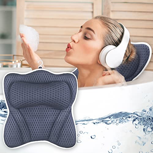 NAJILI Almohada para bañera, Almohadas de Baño SPA Tecnología de Malla 4D, Cojín de Bañocon con 6 Ventosas Antideslizantes, para bañera Relajación de los Hombros y la Cabeza,Azul