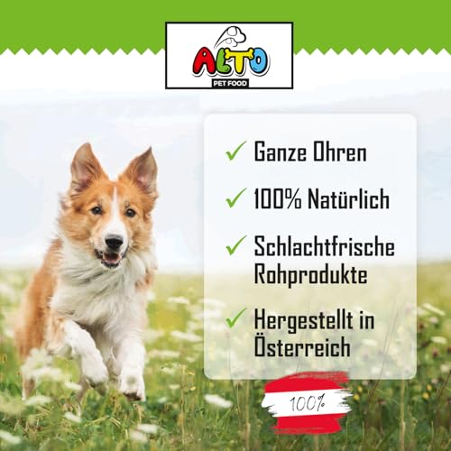 ALTO - Premium Hasenohren mit Fell für Hunde - 850g Ganze Kaninchenohren mit Fell für Hunde - Qualität aus Österreich - 100% Natürliches Hundeleckerli, Welpen Leckerlies