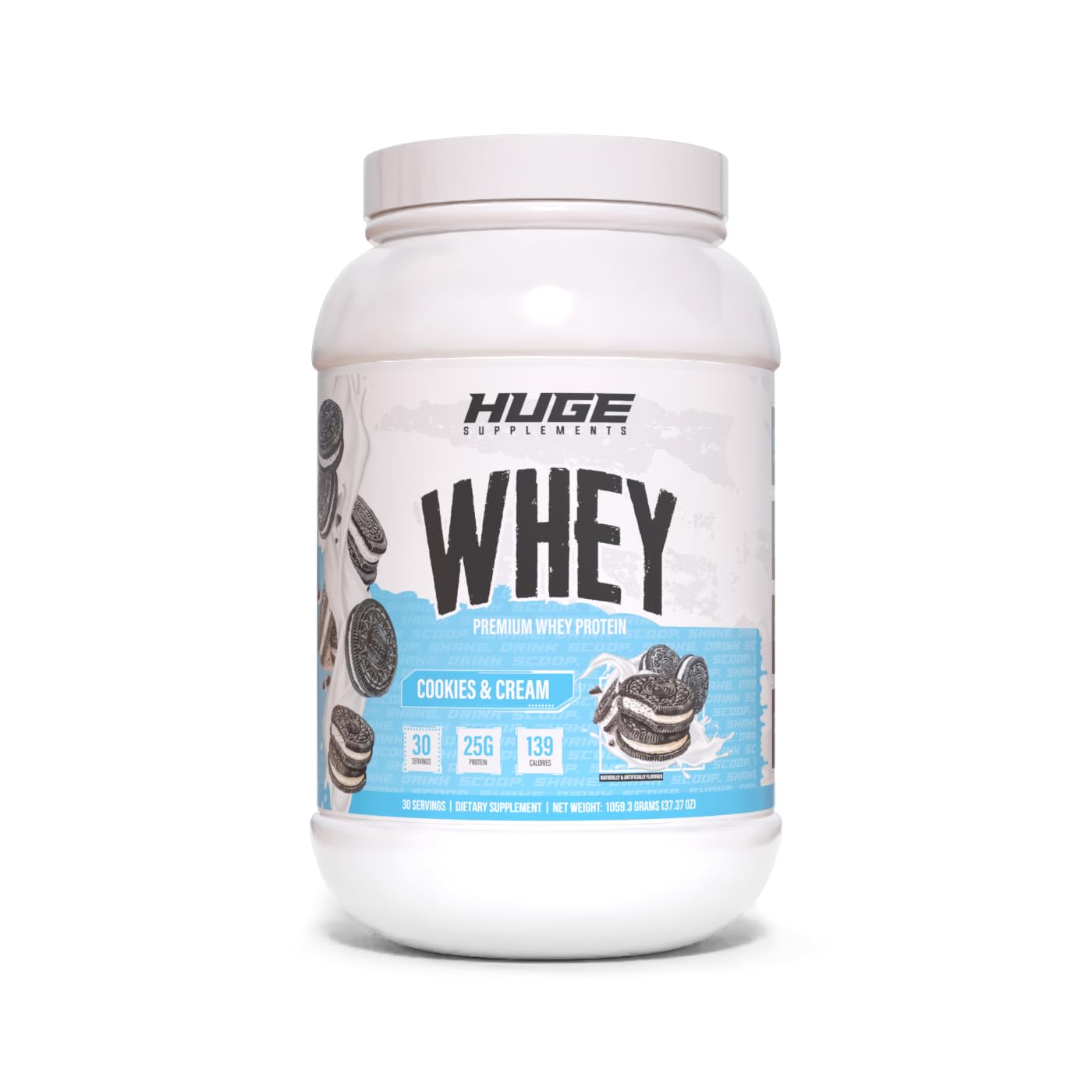 Huge Whey, Protein Powder for Muscle Gain, 25g Protein, 12g EAAs, Supports Muscle Growth, Performance & Recovery (Cookie & Cream, 30 Servings)