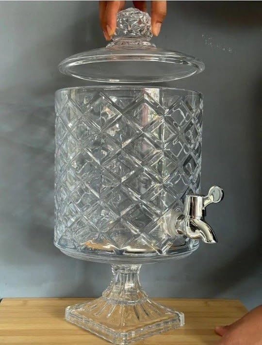 Crystal Glass Beverage Dispenser 4.5 Litre | Diamond Cut Water & Juice Server with Tap and Lid | Decorative Drink Dispenser for Home, Parties & Events-image-48
