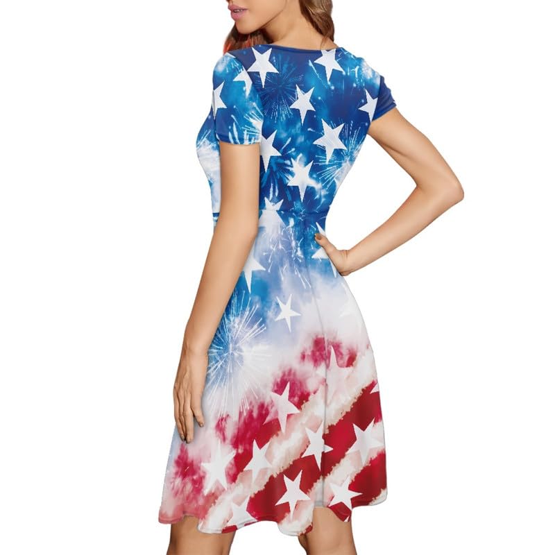 Image of Irisjudy T Shirt Dress for Women Short Sleeve Girls Short Sleeve Dress Plus Size, O Neck Knee Length Midi Dress for Ladies