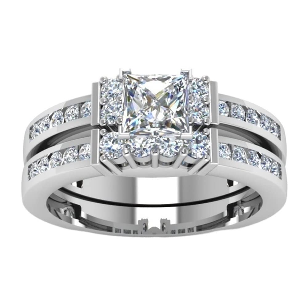 FLYEHI Initial Ring Stacking Rings For Women Simple Alloy Geometric Square Gemstone Ring Fashion Gifts Wedding (Color : Sliver, Size : 8th)