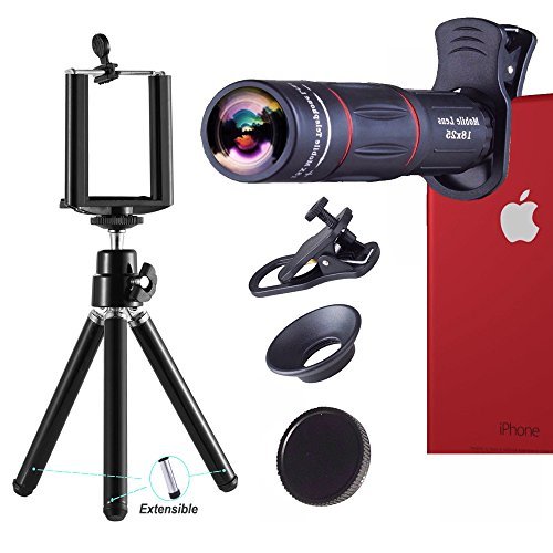 Telephoto Lens,18X Telephoto Zoom Lens Kit,Optical Camera Telescope Zoom Lens Attachment + Universal Clip + Phone Holder + Tripod for iPhone, Samsung Most Smartphone