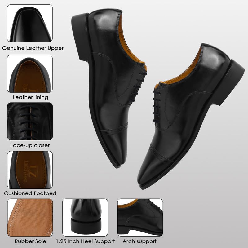 Image of LIBERTYZENO Mens Tread Design & Plain Genuine Leather Lace Up Oxford Dress Shoes for Easter Gift