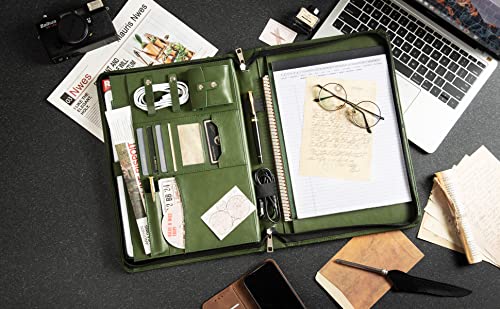 Azxcg Padfolio Crossbody, Folders For Documents With A4 Legal Pads, Vegan Leather Business Portfolio With Handle, Green Zippered Folder Graduation Gift, Gift For Him/Her #TOP3