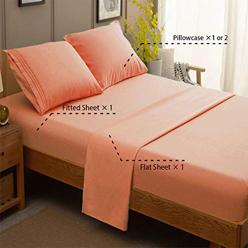 Image of SONORO KATE Bed Sheet Set Super Soft Microfiber 1800 Series Luxury Egyptian Sheets 16-Inch Deep Pocket,Wrinkle and Hypoallergenic-4 Piece (Coral, Queen)
