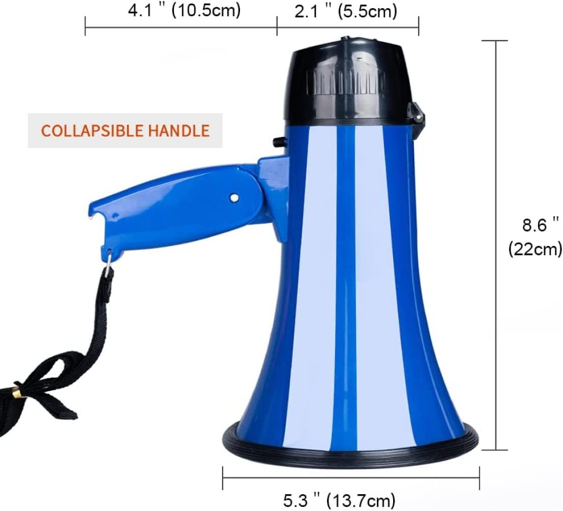 ppARK Megafon Tragbares Megaphon Bullhorn 20 Watt Leistung Megaphon Lautsprecher Sprach- und Sirenen-/Alarmmodi mit Lautstärkeregelung für alle Outdoor-Sportarten TröTe