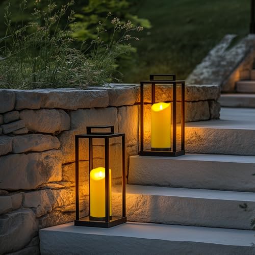 Image of Homemory 4 inchx9 inch Outdoor Waterproof Flameless Candles with Timers and Remote Control, Battery Operated Candles, LED Plastic Candles, Dark Ivory, Set of 2