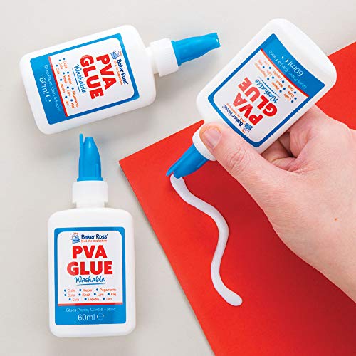 Baker Ross EV7058 Kleine Flasche Weißleim (PVA glue) 60ml - auswaschbar - für Kinder zum Basteln - 3 Stück, 10.5cm