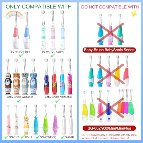 5 Pack Kids Toothbrush Replacement Heads Compatible with SEAGO- 513/977/EK6, Brush-Baby WildOnes/KIDZSONIC (Not BabySonic Series), Dada-Tech-BB1/977/K6