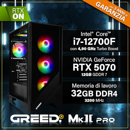 ® Mk2 Pro - 4K High End Gaming PC – Intel Core i7 12700F + RTX 5070 – computer RGB veloce + desktop raytracing da 4,9 GHz – 32 GB DDR4 RAM – Raffreddamento ad acqua -1TB SSD – WLAN + Win11 Pro - PC Desktop - Immagine 2