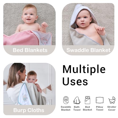Image of Viviland Baby Towels and Baby Wash Cloths Set Hooded Baby Towels Baby Wipes Absorbent Bath Face Towels Burp Cloths or Face Towels for Girl Boy 6-Pack Size 28 x 28 Inch(Unicorn Rainbow)