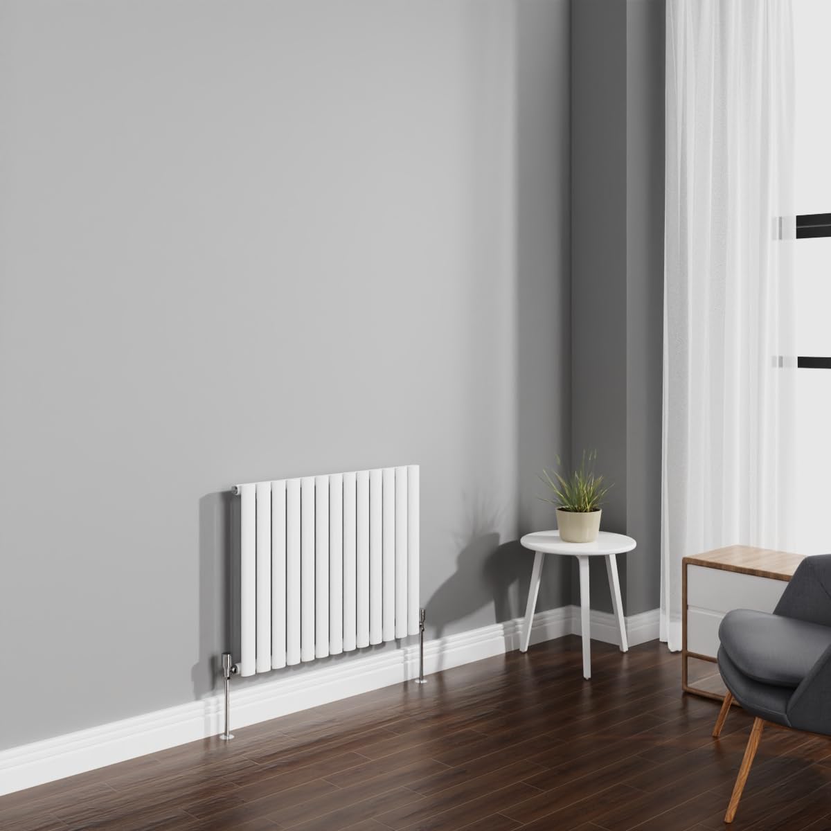 NRG 600x767mm Gloss White Radiator Horizontal Oval Panel Bathroom Designer Single Rad Central Heating