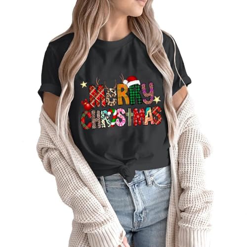 Image of Merry Christmas Family Shirts Plus Size Tops Couple Outfit Tee Parent-Child Short Sleeves Christmas Top