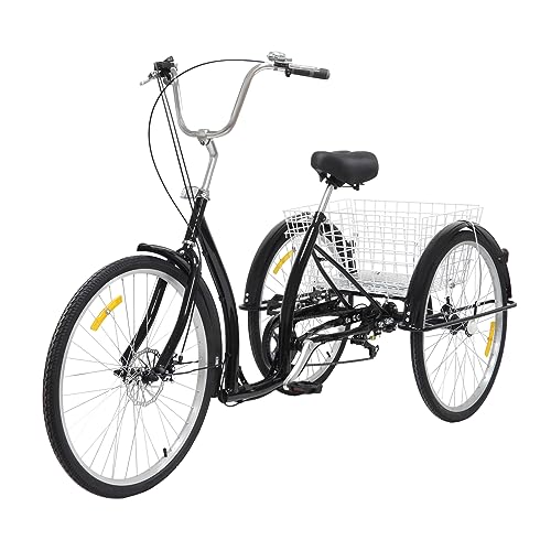 Triciclo adulto 26 pollici triciclo con sedile regolabile, cestino e