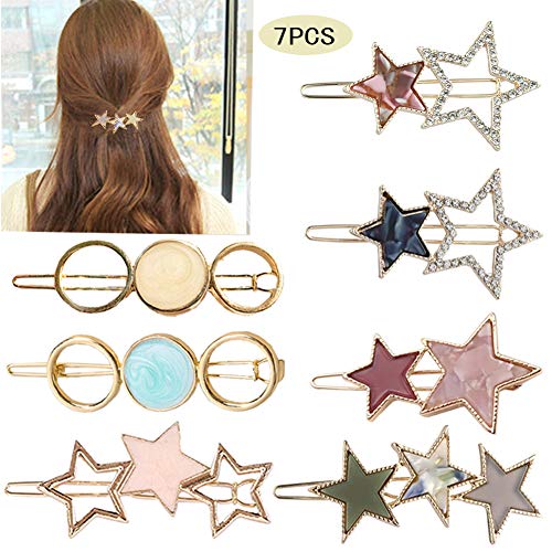 7 Pcs Acrylic Resin Hair Barrettes Hollow Round Star Alloy Hair Clips Geometric Hair Pins Fashion Hair Accessories for Women and Girls