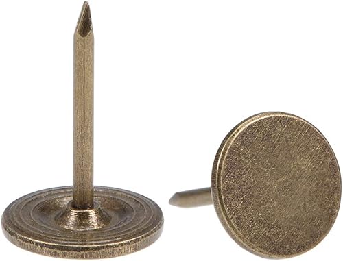 uxcell Uñas de tapicería de 0.433 in x 0.669 in, cabeza plana, uñas de muebles de tono bronce para muebles, cabeceros de sofá, 50 unidades