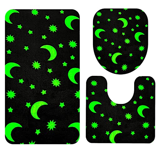 Eanpet Glow In The Dark Bath Mat Set 3Piece Non-Slip Bathroom Rugs And Mats Set Luminous Bath Rug For Bathroom With U-Shaped Contour Rug Toilet Lid Cover,Dark Grey Moon thumb #2