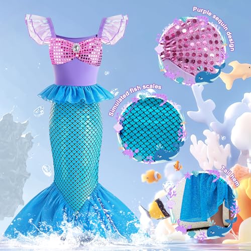 Disfraz de Sirenita para niñas 3-7 años con accesorios miniatura 5