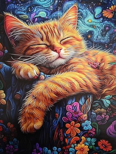 KUSTOM ART Poster Decorativo da Parete Serie Animali Gatto Addormentato Astratto Colorato Stampa Artistica su Cartoncino 40x30cm Senza Cornice