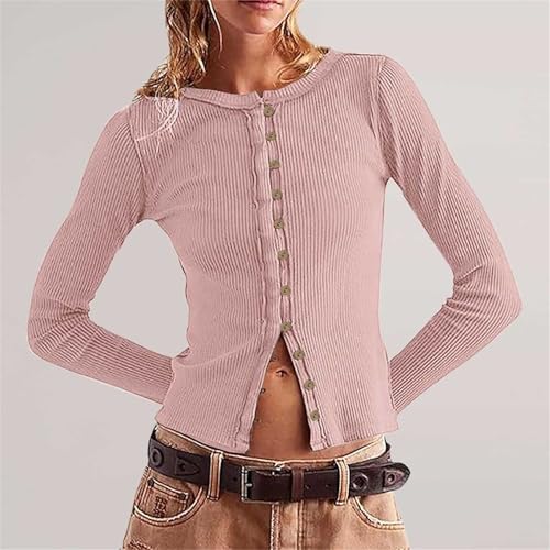 Womens Open Front Button Up Cropped Cardigan Ribbed Knit Long Sleeve Shirt Casual Solid Crop Top Cardigan Sweaters4
