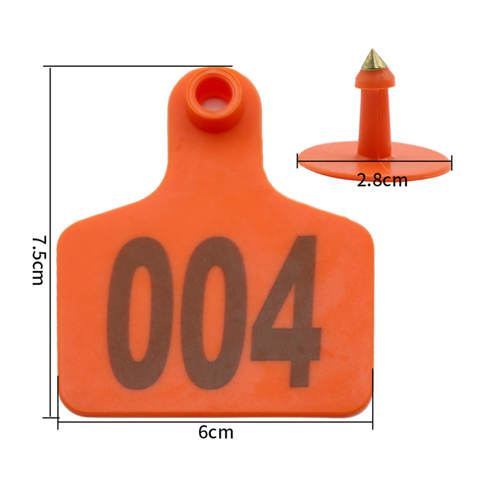 100 szt. kolczyków do uszu bydła numerowanych 001-100, plastikowa zawieszka do uszu dla zwierząt hodowlanych, krów, kóz, owiec, świń, identyfikacja zwierząt, zawieszka (pomarańczowe)