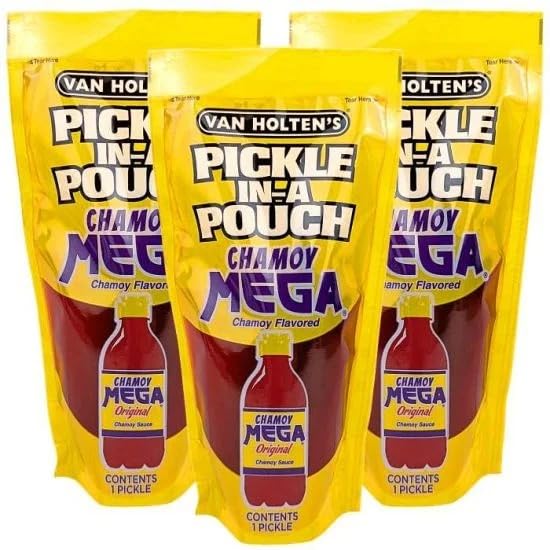 Van Holtens Pickle in a Pouch 3 Pack | NEW LIMITED EDITION | Blue Raspberry Sour & Mega Chamoy | American Pickles (3 PACK Mega Chamoy)