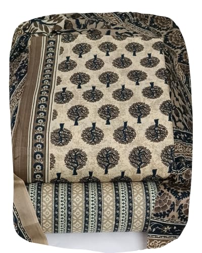 Image of DRAVINAM Trends Women's Premium Cambric Cotton Jaipuri Printed Unstitched Salwar Suit Dress Material with Mulmul Cotton Dupatta