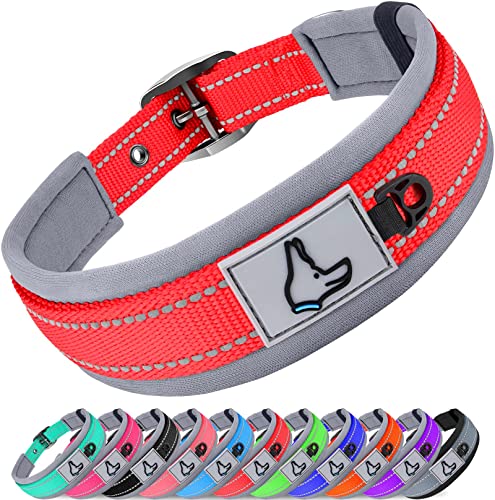 Image of Joytale Dog Collar for Medium Dogs, Neoprene Padded and Adjustable, Reflective Wide Heavy Duty Pet Collars with Durable Metal Belt Buckle for Walking, Red, M