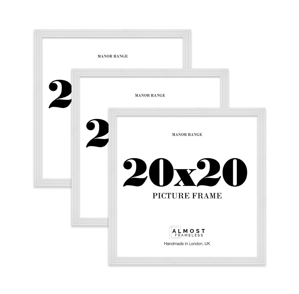 20x20 Picture Frame, Display 20x20 Pictures (50.8 x 50.8cm) - Ice White Rich-toned 42mm Edge Antique-Inspired Home Accessories - 3 Pack