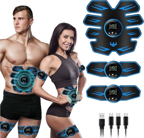 HENESE EMS Electroestimulador Muscular,USB Recargable EMS Estimulador Eléctrico Abdominal para Hombres Mujeres,8 Modos Entrenamiento Abdominal Entrenador,Muscular para Bdomen/Brazo/Piernas/Glúteos