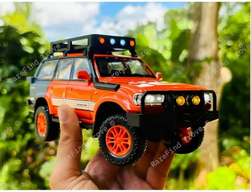 Image of Tivota Land Cruiser LC80 1:24 Diecast Metal Car - Openable Doors, Sound&Light, Pull Back Action,Collectible Toy Car for Kids - Durable & Realistic Model Collectors (Orange-Grey)