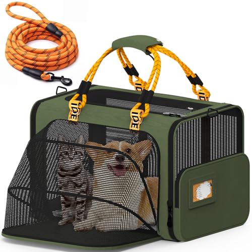 PAWZIDEA Large Pet Carrier Expandable 241616 Soft-Sided Cat Carrier for 24 Cats up 55lb Portable & Collapsible Small Medium Dog Travel Crate for Car XL Storage Pocket ID Card Shoulder Strap