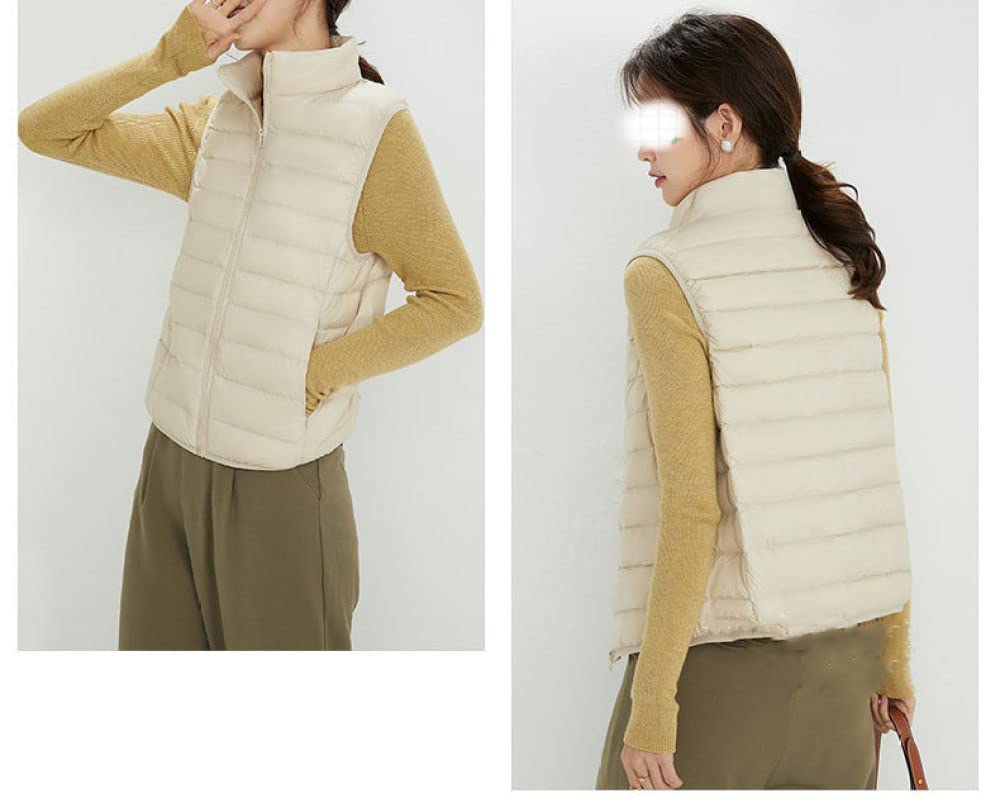 Gilet Femme Hiver Chaud, Gilet Matelassé Léger en Duvet Beige Gilet De Transition À Col Montant Veste sans Manches d'hiver Gilet Matelassé Élégant Gilet Chaud Femmes Gilet Bouffant Office Home