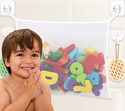 Bath Toy Storage, Baby Bath Toy Holder, Mesh Bath Toy Organizer for Tub, Bathtub Toy Holder Corner, Bathroom Toy Storage for Tub Toy Holder, Bath Toy Net Caddy Basket, Bath Toy Holders for The Tub