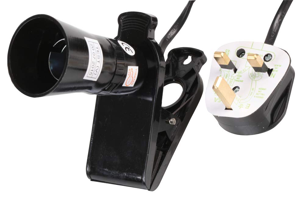 Clip-On BC Lamp Holder with 2m Mains Lead, 13A Plug, Black – Indoor Use (PEL1870)