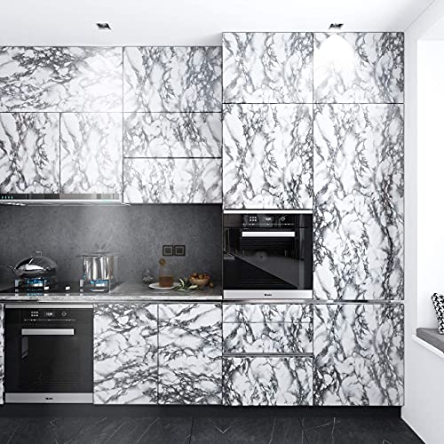 Image of Self Adhesive Wallpaper for Furniture,Almirah,Table Top,Wardrobe,Kitchen,Cupboard Decal & Door| Kitchen Wall Paper Sticker DIY PVC Self Liner Vinyl Stickers. (White Gray Marble, 16x200 Inch)