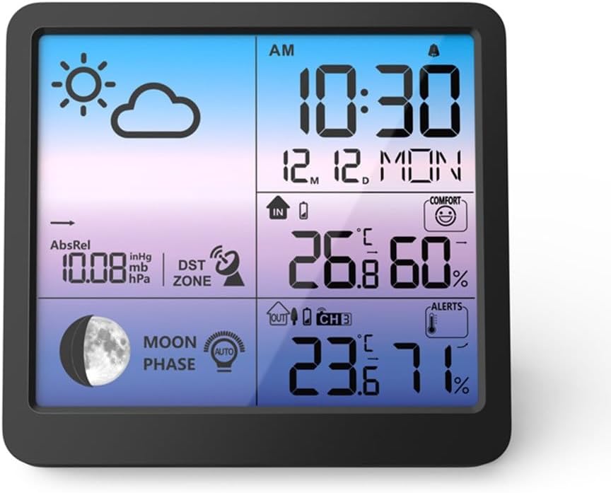 LCD Color Screen Weather Clock Forecast Alarm Indoor Outdoor Temperature Humidity Meter