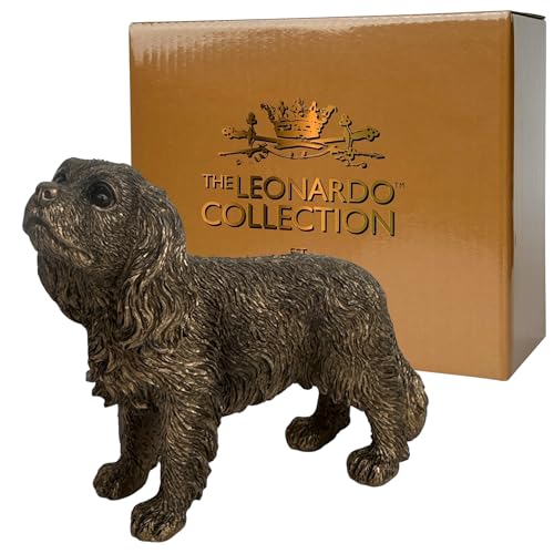 Animal Crackers Cavalier King Charles Spaniel Figur aus der Leonardo Reflections Bronzed Reihe, präsentiert in einer goldenen Geschenkbox