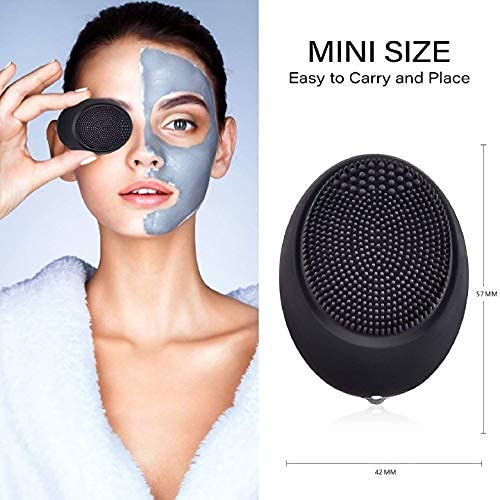 ZRO Sonic Facial Cleansing Brush Mini, Soft Silicone Egg-Sized Face Scrubber Brush Massager Waterproof Travel Size for Skin Gentle Exfoliation and Deep Cleansing, Not Rechargeable (Black)