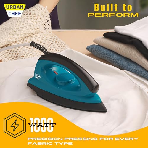 Image of Urban Chef Ease Pro Iron Press |1 Year Warranty|1000 Watt, Iron Box, Press Iron, Electric Iron,Dry Iron,Iron for Clothes, Press, Light Weight, Non-Stick Coated Heavy Sole Plate-Turquoise & Black