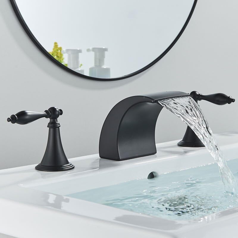 Flux ou cascade mitigeur 3 trous noir pour résoudre les éclaboussures de lavabo