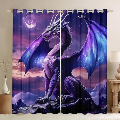 Feelyou Medieval Fantasy Dragon Blackout Curtains (2 Panels, 38 x 45 Inch) Ancient Wildlife Darkening Drapes Fairy Curtains for Bedroom Living Room