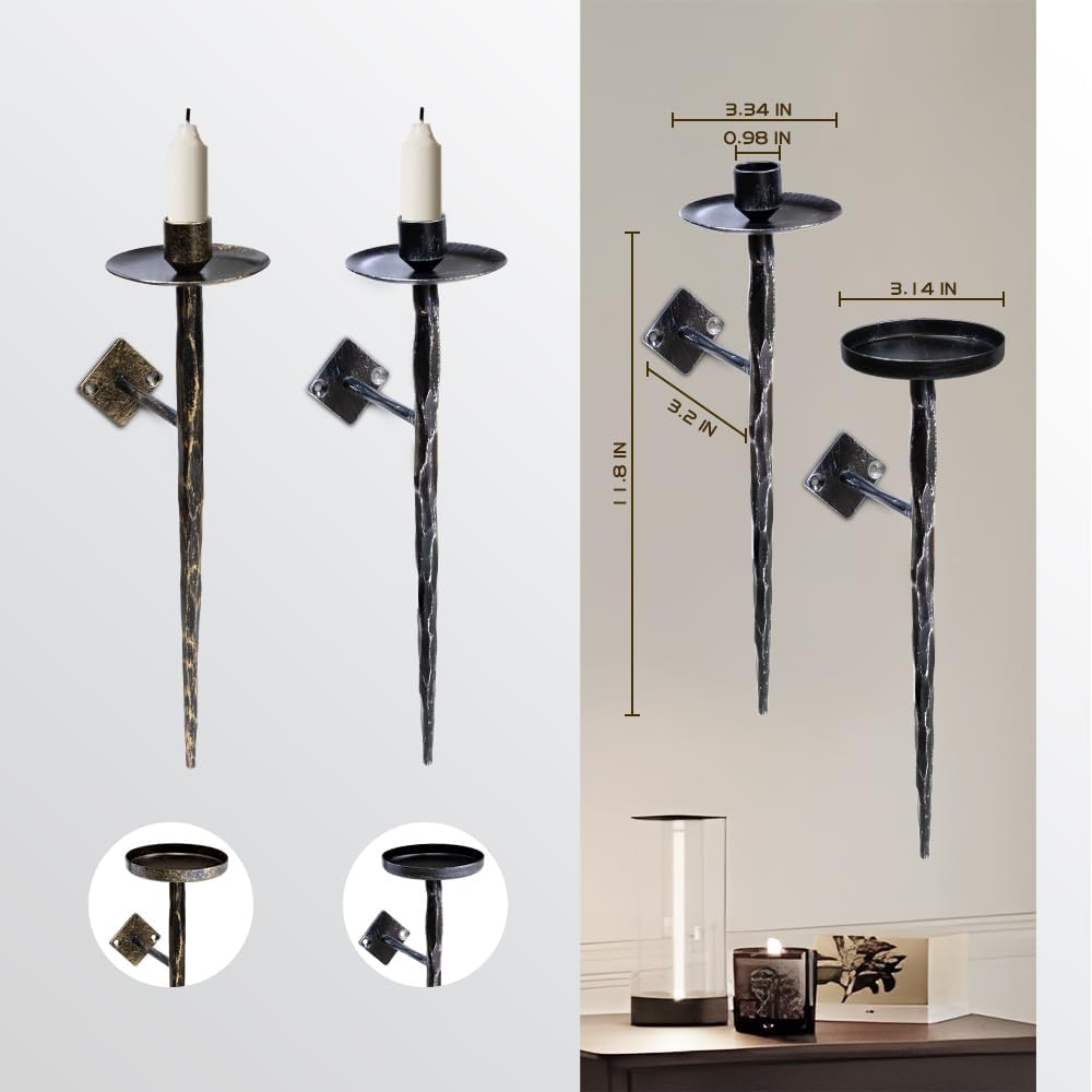 BEGINS Hand-Forged Wall Candle Sconces Set of Two, Black Metal Wall Candle Holders, Decor for Bedroom, Dining Room, Living Room, Entryway, Stair Corner
