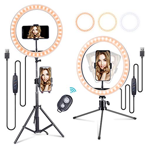 12 Ring Light with Tripod Stand and Phone Holder, Dimmable LED Makeup Selfie Lighting with 3 Color Modes, 10 Brightness Level, for Photography, Live Streaming, YouTube Video