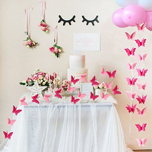 Zilue Butterfly Banner Decorative Paper Garland For Wedding, Baby Shower, Birthday & Theme Decor 110 Inches Long Set Of 2 Pieces Pink #TOP5